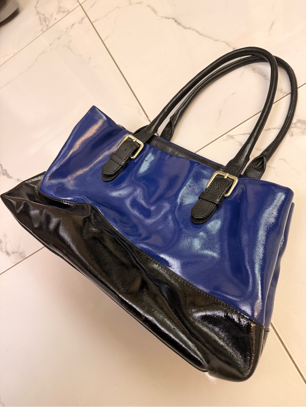 kate spade Blue and Black Patent Leather Two-Tone Tote - Picture 5 of 10